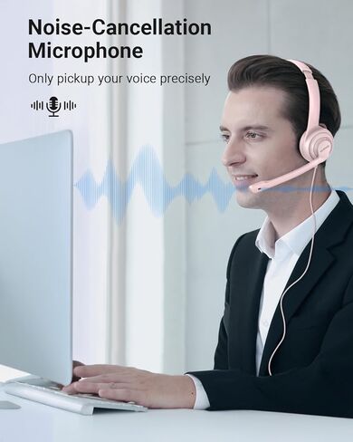 NUBWO HW02 USB Headset with Microphone Noise Cancelling &in-line Control, Ultra Comfort Computer Headset for Laptop pc, On-Ear Wired Office Call Center Headset for Boom Skype Webinars (USB-A) in Saudi Arabia