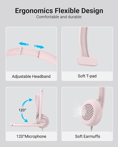 NUBWO HW02 USB Headset with Microphone Noise Cancelling &in-line Control, Ultra Comfort Computer Headset for Laptop pc, On-Ear Wired Office Call Center Headset for Boom Skype Webinars (USB-A) in Saudi Arabia
