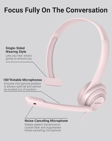 NUBWO HW02 USB Headset with Microphone Noise Cancelling &in-line Control, Ultra Comfort Computer Headset for Laptop pc, On-Ear Wired Office Call Center Headset for Boom Skype Webinars (USB-A) in Saudi Arabia