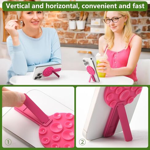 Silicone Suction phone mount - 2 in 1 Silicone Sticky Phone Grip,with Suction Cup and Bracket Adhesive Grip,Phone Accessory for iPhone and Android,Sticky Grip for Selfies,Videos,and Tiktok(Light Pink) in Saudi Arabia