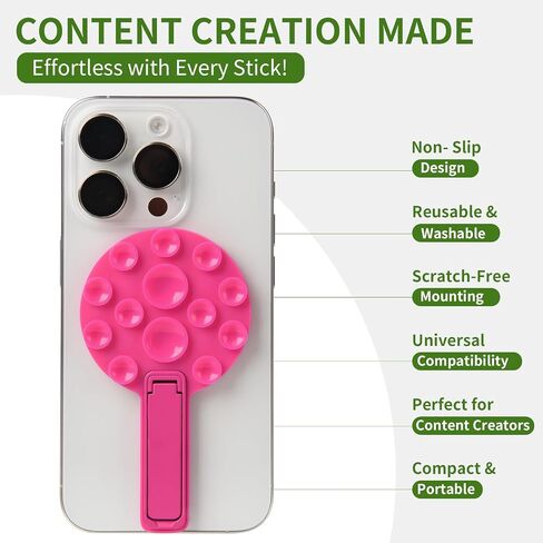 Silicone Suction phone mount - 2 in 1 Silicone Sticky Phone Grip,with Suction Cup and Bracket Adhesive Grip,Phone Accessory for iPhone and Android,Sticky Grip for Selfies,Videos,and Tiktok(Light Pink) in Saudi Arabia