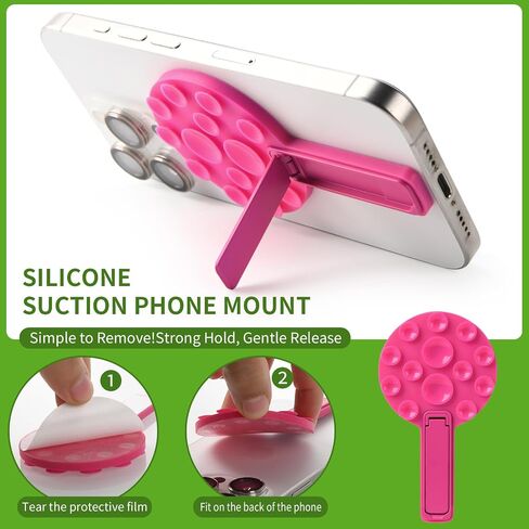 Silicone Suction phone mount - 2 in 1 Silicone Sticky Phone Grip,with Suction Cup and Bracket Adhesive Grip,Phone Accessory for iPhone and Android,Sticky Grip for Selfies,Videos,and Tiktok(Light Pink) in Saudi Arabia