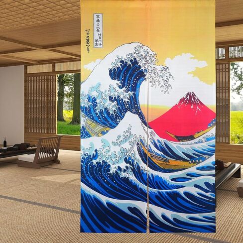 ستارة المدخل من LIGICKY Noren على الطراز الياباني Ukiyoe Hokusai The Great Wave Off Kanagawa ستائر مقسمة للباب، عرض 33.5 سم × طول 59 سم in Saudi Arabia