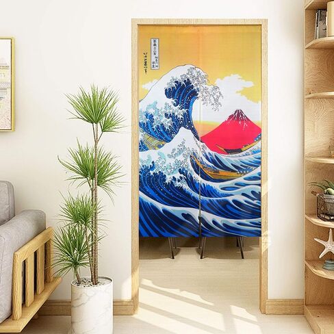 ستارة المدخل من LIGICKY Noren على الطراز الياباني Ukiyoe Hokusai The Great Wave Off Kanagawa ستائر مقسمة للباب، عرض 33.5 سم × طول 59 سم in Saudi Arabia