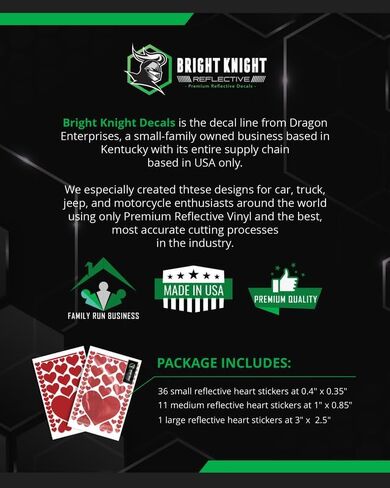 Bright Knight Reflective Heart Decals for Cars, 1" Black Reflective Stickers with 3M Retro-Reflective Vinyl, Self-Adhesive Acrylic Reflective Tape Outdoor Waterproof High-Visibility at Night in Saudi Arabia