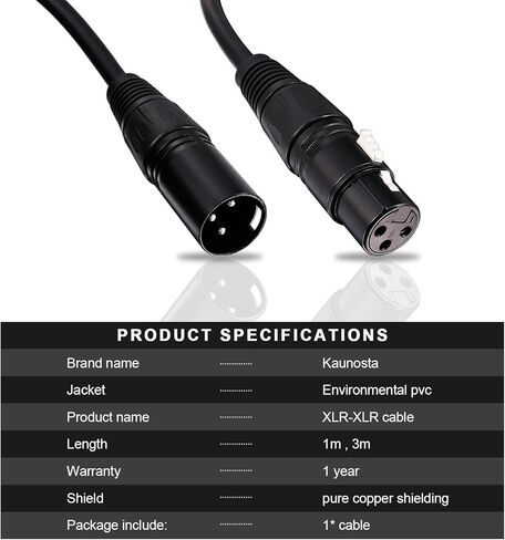 XLR كابل كابل ميكروفون 3 دبوس من الذكور إلى توازن أنثى الصوت XLR كبل تمديد الميكروفون 1M 3 قدم للميكروفون ، مسجل الاستوديو ، مكبر للصوت ، خلاط الصوت ، التسجيل in Kuwait