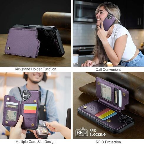 Kowauri for iPhone 16 Plus Case, PU Leather Wallet Case for Women Men with RFID Blocking Card Holder Slot Magnetic Closure Shockproof Phone Cover for iPhone 16 Plus 6.7 inch (Black) in Saudi Arabia