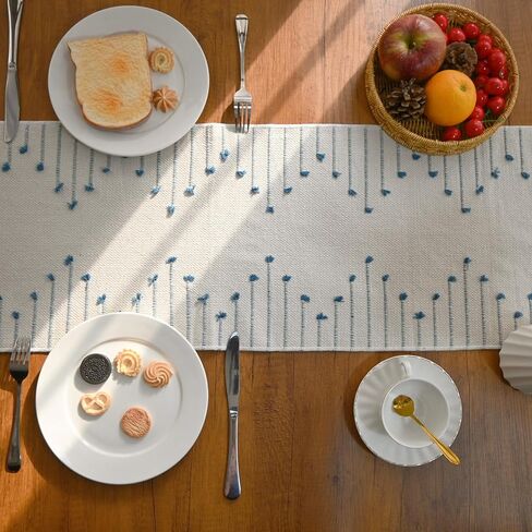 Boho Table Runner with Tassel for Kitchen Dining Rustic Cotton Woven Table Runner for Farmhouse Modern Home Decor Small Coffee Table (13 x 90 Inch,Beige with Taupe Stripes) in Saudi Arabia