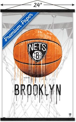 Trends International NBA Brooklyn Nets - Drip Basketball 21 Wall Poster, 22.375" x 34", Print and Black Hanger Bundle in Saudi Arabia
