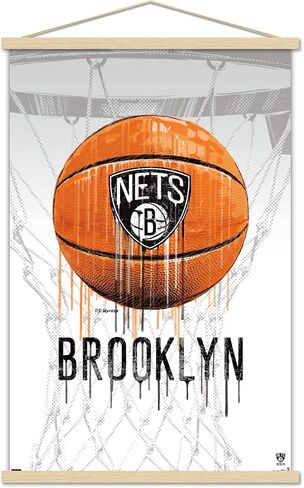 Trends International NBA Brooklyn Nets - Drip Basketball 21 Wall Poster, 22.375" x 34", Print and Black Hanger Bundle in Saudi Arabia