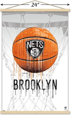 Trends International NBA Brooklyn Nets - Drip Basketball 21 Wall Poster, 22.375" x 34", Print and Black Hanger Bundle in Saudi Arabia