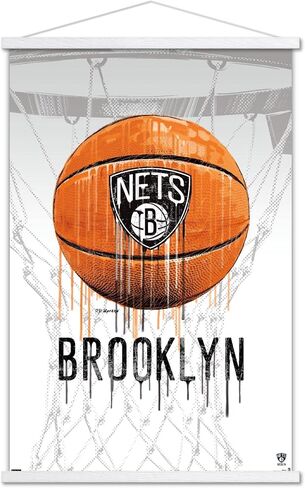 Trends International NBA Brooklyn Nets - Drip Basketball 21 Wall Poster, 22.375" x 34", Print and Black Hanger Bundle in Saudi Arabia