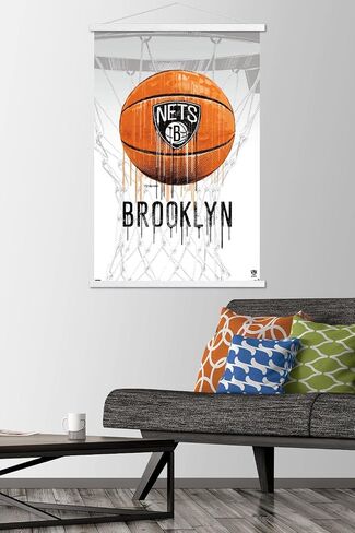 Trends International NBA Brooklyn Nets - Drip Basketball 21 Wall Poster, 22.375" x 34", Print and Black Hanger Bundle in Saudi Arabia