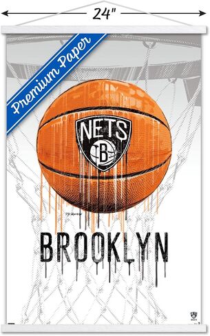 Trends International NBA Brooklyn Nets - Drip Basketball 21 Wall Poster, 22.375" x 34", Print and Black Hanger Bundle in Saudi Arabia