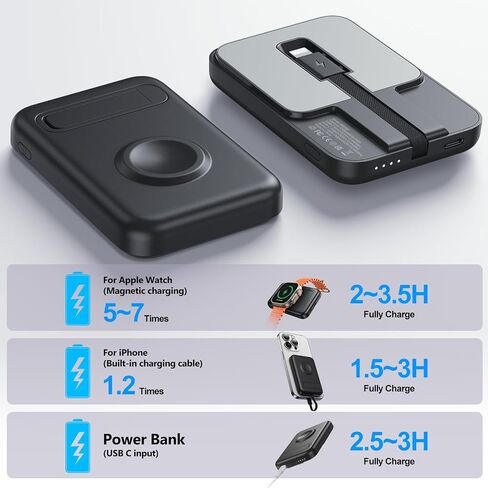 Mini Portable Charger ، 5200 MAH Magnetic Charger Power Bank Slim Small مع كابل مدمج ، حزمة بطارية السفر لـ iPhone 14/13/12/11 Pro/Pro Max/Plus/Mini/AirPods in Saudi Arabia