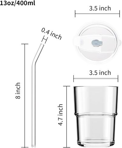 13oz Glass Tumbler with Glass Straw and Lid, Reusable Iced Coffee Cups, Coffee Tumbler, Glass Coffee Mugs, Drinking Glass Cups (White) in Saudi Arabia
