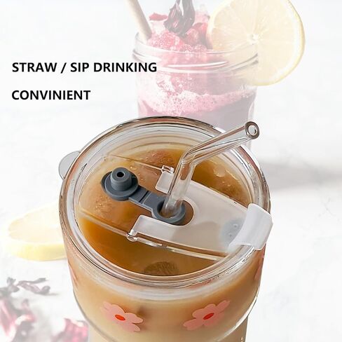 13oz Glass Tumbler with Glass Straw and Lid, Reusable Iced Coffee Cups, Coffee Tumbler, Glass Coffee Mugs, Drinking Glass Cups (White) in Saudi Arabia
