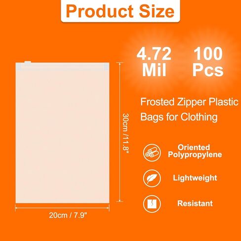 HARFINGTON 100pcs Frosted Zipper Plastic Bags for Clothing, 9.8x11.8-inch Reclosable Zip Poly Shipping Bags for Clothes, Bags, Art Prints, Brochure, Document Packaging, 4.72 Mil in Saudi Arabia