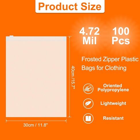 HARFINGTON 100pcs Frosted Zipper Plastic Bags for Clothing, 9.8x11.8-inch Reclosable Zip Poly Shipping Bags for Clothes, Bags, Art Prints, Brochure, Document Packaging, 4.72 Mil in Saudi Arabia