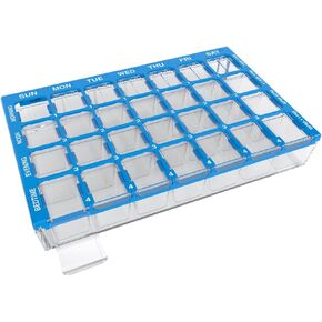 EZY DOSE Weekly AM/PM (7-Day) Pill Case, Medicine Planner, Vitamin Organizer, Large Easy Fill Compartments, 4 Times a Day, Clear Lids, Blue, BPA Free