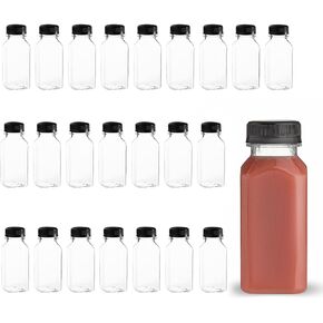 Hammont Plastic Bottles with Caps - Clear PET Iced Coffee & Juice Bottles, Pack of 24 - Reusable Juicing Bottles - Ideal Bottles for Juicing and Cold Drinks