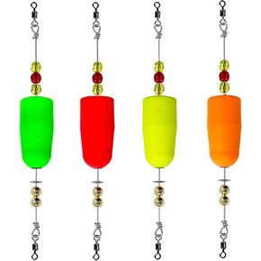 4Pcs Popping Corks Floats Rattle Oval and Round Poppers with Copper Bead for Catfish Redfish and Trout