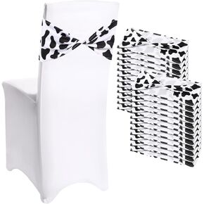 Newwiee 36 Pcs Spandex Chair Bands Animal Print Elastic Chair Sashes Bow Polyester Chair Cover Bands Ties Without Buckle for Animal Safari Jungle Theme Party Birthday Decor (Cow Stripe)