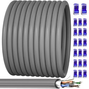 Cat 6 Shielded Ethernet Cable 200ft, Cat 6 Outdoor Ethernet Cable, Heavy-Duty 23AWG Bulk Network Cable (10 RJ45), Direct Burial, In-Ground, UV Resistant, Waterproof, Network Cable Indoor, for Router