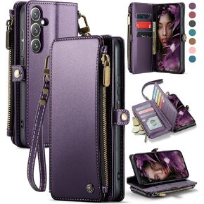 Defencase Compatible with Galaxy A16 5G Case Wallet with RFID Blocking Card Holder for Women Men, PU Leather Magnetic Snap Flip Zipper Strap Wallet Phone Case for Samsung Galaxy A16/ 5G, Blue Green