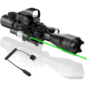 4-12/16x50EG Rifle Scope Combo Dual Illuminated Red/Green with Green/Red Laser 4 Models Holographic Reticle Red Dot for Rail Mount