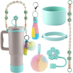 6-Pieces Stanley Cup Accessories Set, Water Bottle Handle Strap,Siliocne Stanley Cup Boot,Siliocne Straw Cover, Silicon Pressure reducing Accessories for Stanley Cup 40 30 oz Tumbler (Green-Yellow)