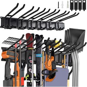 Garden Tool Organizer Wall Mount 48 Inches Max Load 660lbs ，Garage Storage, Garage Organization, Adjustable with 6 Garage Hooks and 4 Cable Ties, Yard Shed and Power Tool Organizer Rack