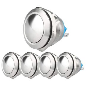 Larcele 22mm Push Button Switch Waterproof Momentary Metal DIY Switch 1No Stainless Steel Shell JSANKG-19,5 Pieces(Screw Terminal,Ball Head)