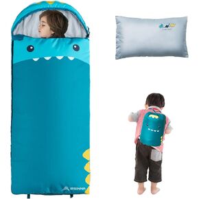 BISINNA Kids Sleeping Bag with Pillow 3 Season Envelope Sleeping Bag for Hiking Backpacking for Boys Girls