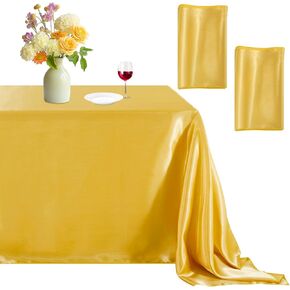 B-COOL Satin Tablecloth: 2 Packs 59x120inch Gold Tablecloth for Christmas Wedding Satin Table Cover Rectangle Bright Silk Gold Soft Table Cloth Ovelay for Wedding Holiday Banquet Table Decoration