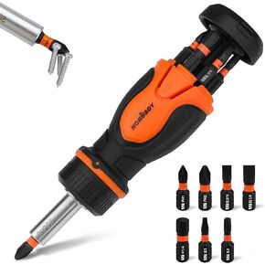Magnetic Ratcheting Screwdriver Bit Set: 14-in-1 Bit Screw Driver Kit Includes 1/4" Screwdriver Bit Holder, 13 Screwdriver Bits with Phillips, Slotted, Square, Torx, Hex for Garage & Daily Repair