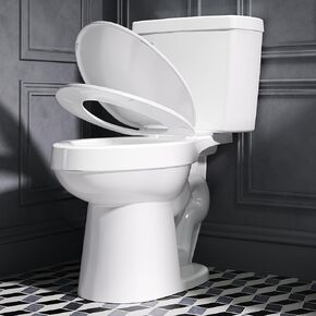ELLAI Two Piece Elongated Toilets ADA Chair Comfort Height 16.5" Powerful Single Flush 1.28 GPF 12" Rough In with Side Trip Lever, Glossy Black 28.3"x17.2“x31"