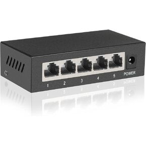 5 Ports Gigabit Network Switch, Supported Desktop or Wall Mount Plug and Play with AI Detection Unmanaged Tiny Ethernet Splitter Network Switch in Metal Case, Red / Black