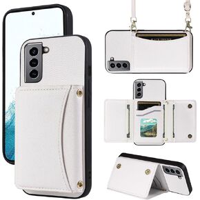 Phone Case for Samsung Galaxy S21 Plus S21+ 5G Wallet Cover with Crossbody Shoulder Strap and Leather Credit Card Holder Pocket Slim Stand Accessories S21+5G S21plus 21S + S 21 21+ G5 White
