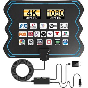 2025 TV Antenna for Smart TV, 900+ Miles Range Digital TV Antenna Indoor Ourdoor with Amplifier Signal Booster for Local Channels 360° Reception 4K 1080P HD VHF UHF for Smart/Old TVs - 36ft Coax Cable