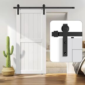 Heavy Duty Barn Door Track Kit, 8 FT Single Sliding Barn Door Hardware Kit, Black Sturdy Barn Door Track for 260lbs 48" Wide Door Panel, Smoothly & Quietly, J Shape Hanger