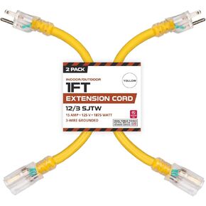 IRON FORGE CABLE 25 ft Lighted Outdoor Extension Cord - 12/3 SJTW Heavy Duty Yellow Extension Cable Extension Cable with 3 Prong Grounded Plug for Safety, 15AMP -Great for Garden and Major Appliances