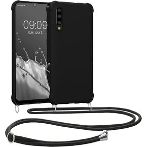 علبة Kwmobile Crossbody متوافقة مع Samsung Galaxy A50 - غطاء سيليكون TPU مع حزام - أخضر رمادي