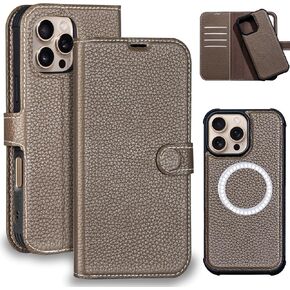 متوافق مع iPhone 15 Pro Wallet Case 6.1 '' ، Leature Leather 2-in-1 يمكن فصله عن غطاء ورق مقاوم للصدمة ، مع فتحة بطاقة ، حظر RFID ، رمادي