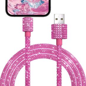 كابل USB إلى كبل iPhone [معتمد من MFI] Cable Pink USB 4ft bling parkling Diamond Fast Charging Cable Rhinestons iPhone charger cord for iPhone 14 13 12 11 plus pro max xr ipad 9th 8th gen