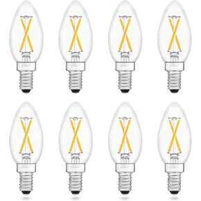Vintage LED Candelabra Bulbs 25W Equivalent, Warm White 2700K, E12 LED Light Bulb Dimmable, 200 Lumens, Clear Glass, 2W B11/B10/C35 Edison Torpedo Filament Bulb for Ceiling Fans, 4-Pack