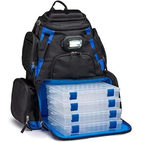 Vexan Fishing Backpack with Tackle Boxes - Tackle Box Backpack with Trays Included & LED Light - Fishing Gear and Equipment