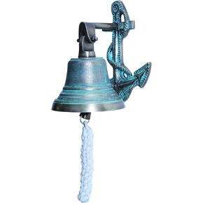 Anchor Ship Bells - Large Dinner Call Bell Indoor Outdoor Wall Mount Decorative Ship Bell Loud House Bell for Door Pub Office Last Order School Bell, Antqiue Green
