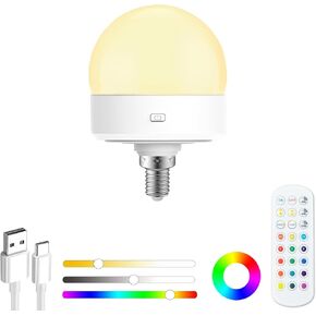 Rechargeable Light Bulbs with Remote - E12 Battery Operated Light Bulb for Non-Hardwired Wall Sconces, Pendant Lights ect (E12, 2 Pack)