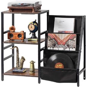 VEVOR Record Player Stand, 3 Tiers Metal Vinyl Record Stand, Holds up to 280 Albums, Turntable Stand with Record Holder Vinyl Display Shelf, Wooden Record Holder Ideal for Bedroom, Living Room, Black